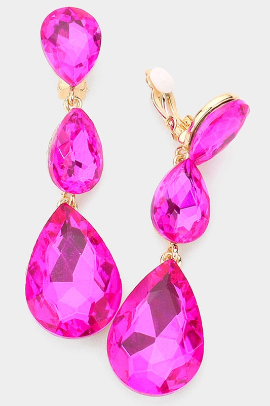 Teardrop Glass Crystal Drop Clip On Earrings - Debs on 5th