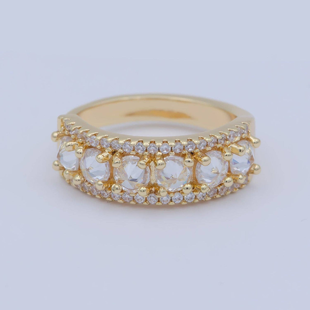 18K Gold Filled Stacking Eternity Round Minimalist CZ Wedding Band Ring adjustable US SIZE 5
