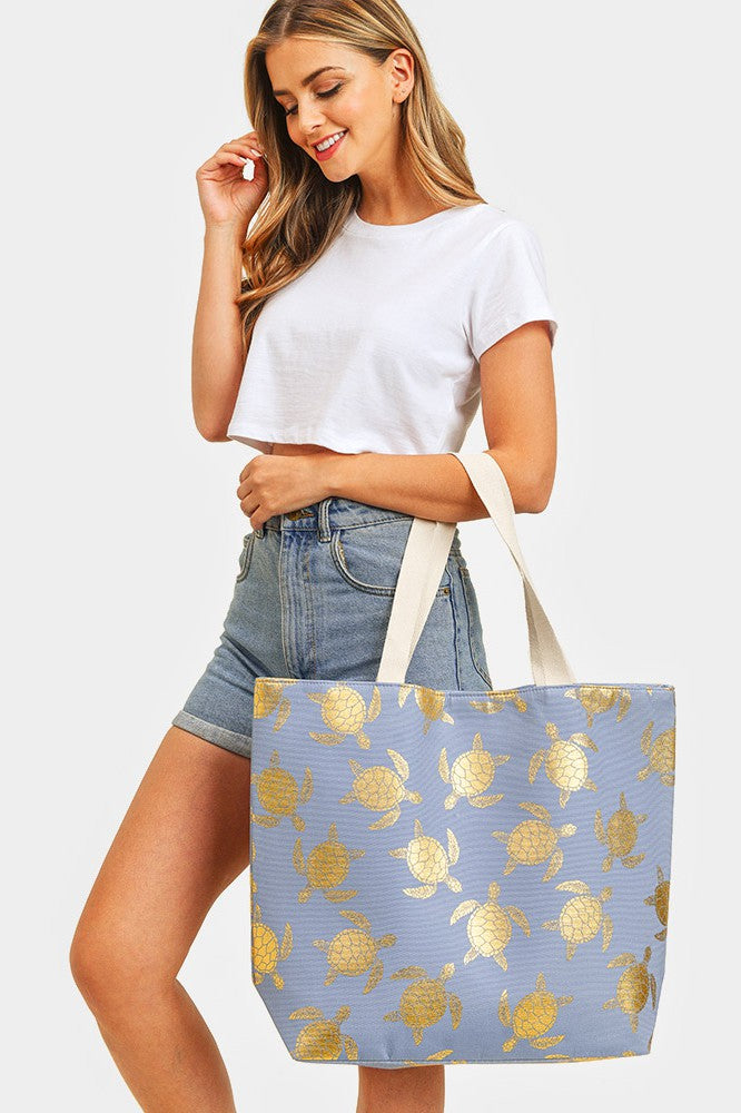 Metallic Turtle Beach Tote Bag - Debs on 5th