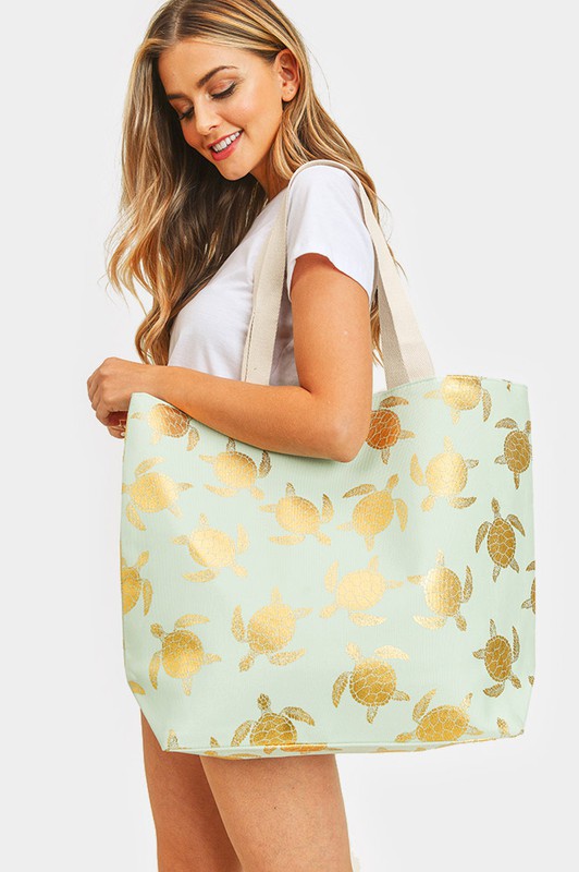 Metallic Turtle Beach Tote Bag - Debs on 5th