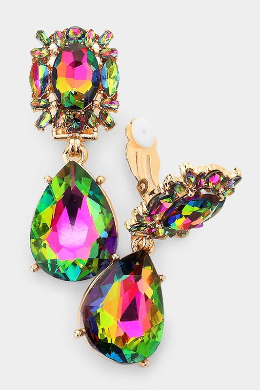 Teardrop Cluster Dangle Evening Clip On Earrings - Debs on 5th