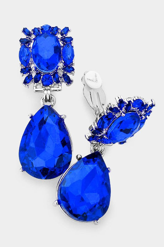 Teardrop Cluster Dangle Evening Clip On Earrings - Debs on 5th