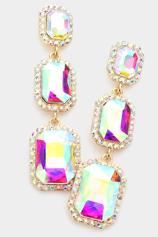Emerald Cut Stone Link Dangle Evening Earrings - Debs on 5th