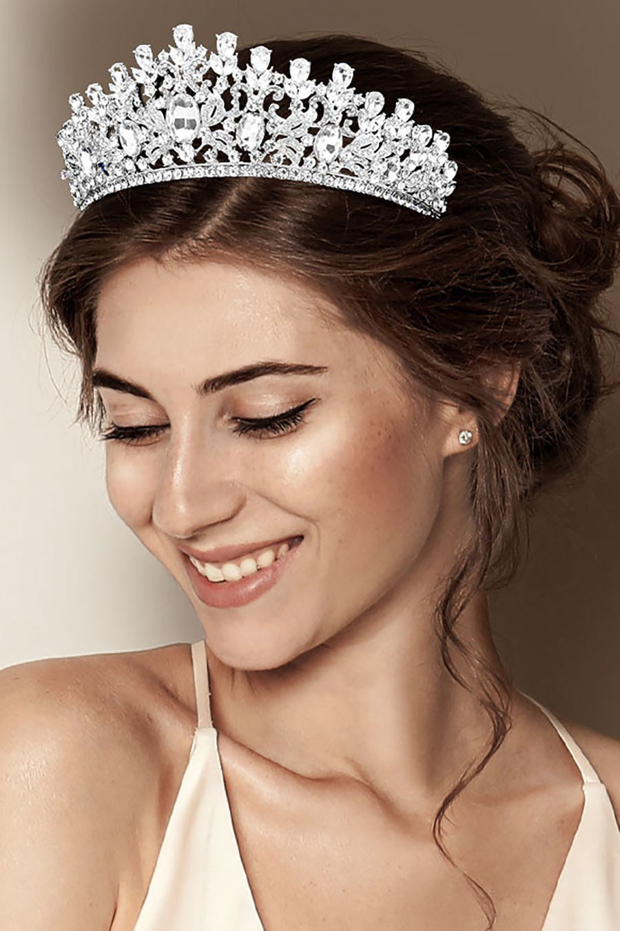 Oval Stone Accented Leaf Cluster Princess Tiara - Debs on 5th