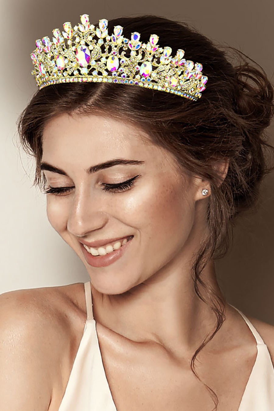 Oval Stone Accented Leaf Cluster Princess Tiara - Debs on 5th