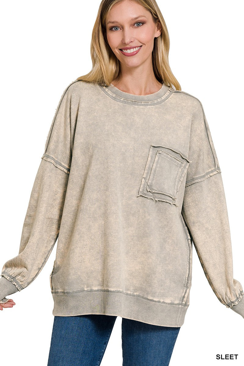 Terry Acid Wash Pocket Pullover - Debs on 5th