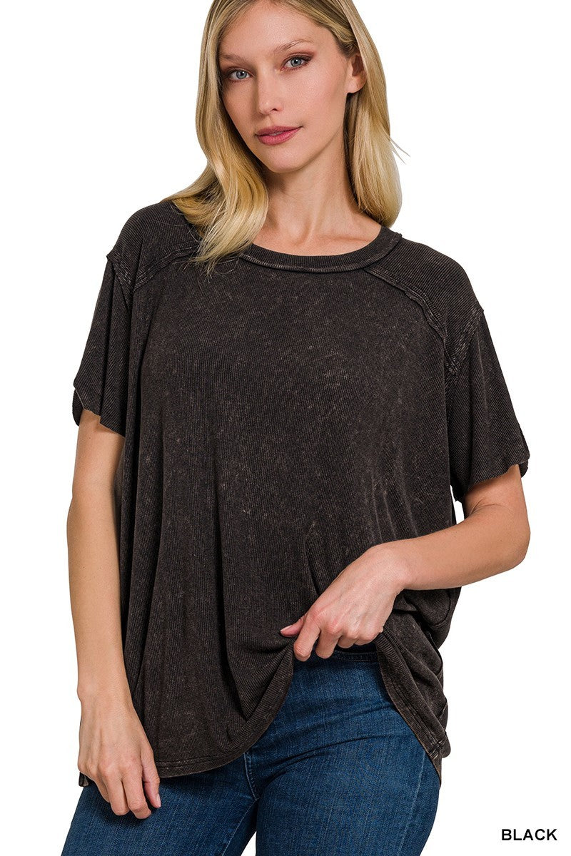 Washed Boat Neck Top