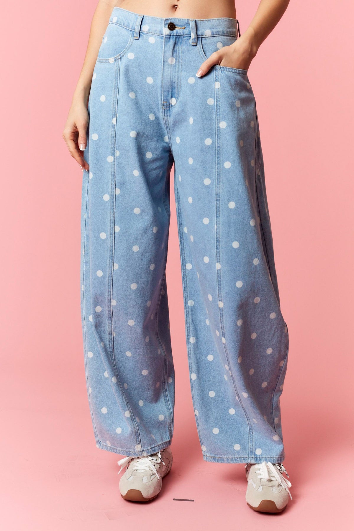 Polka Dot Printed Wide Barrel Pants