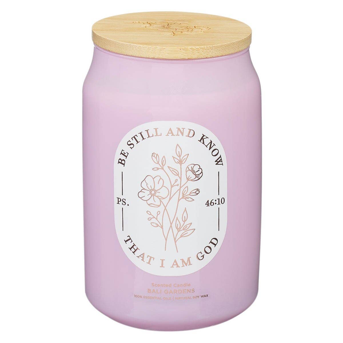 Glass Candle w/Bamboo Lid Be Still and Know Ps. 46:10