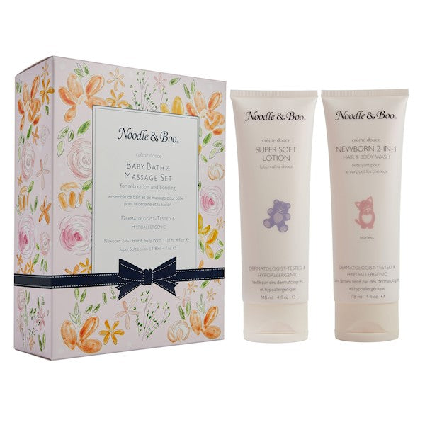 Baby Bath & Massage Gift Set (Pink flowers)