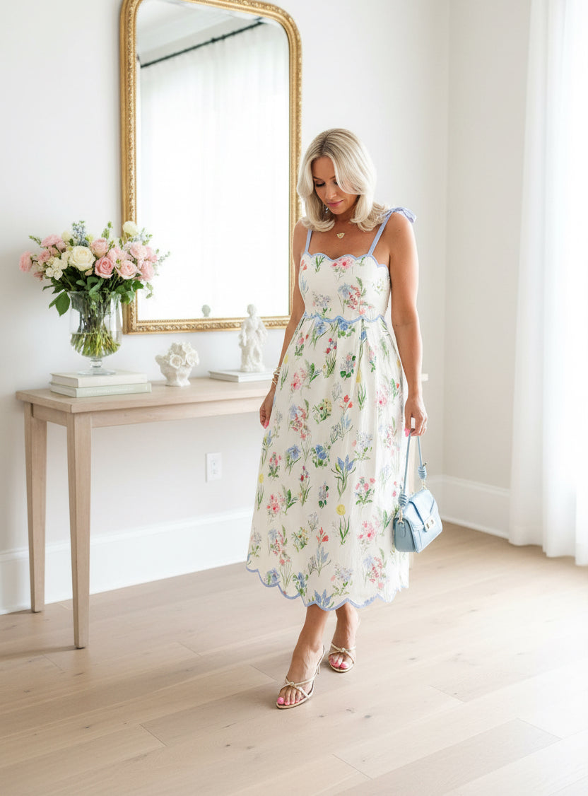 Floral High Waist Midi Dress