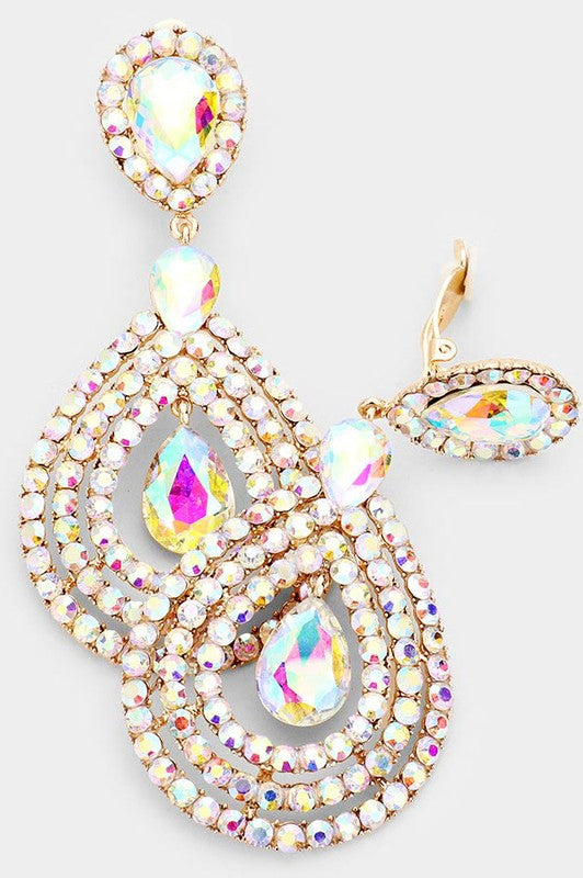 Crystal Pave Trimmed Teardrop Clip On Earrings - Debs on 5th
