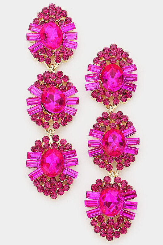 Glass Crystal Stone Dangle Evening Earrings - Debs on 5th