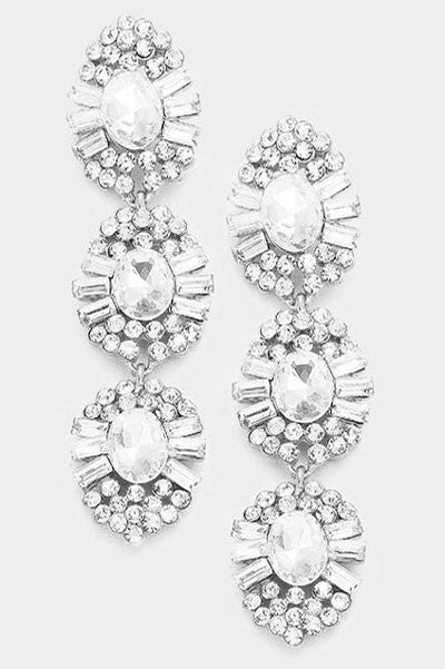 Glass Crystal Stone Dangle Evening Earrings - Debs on 5th