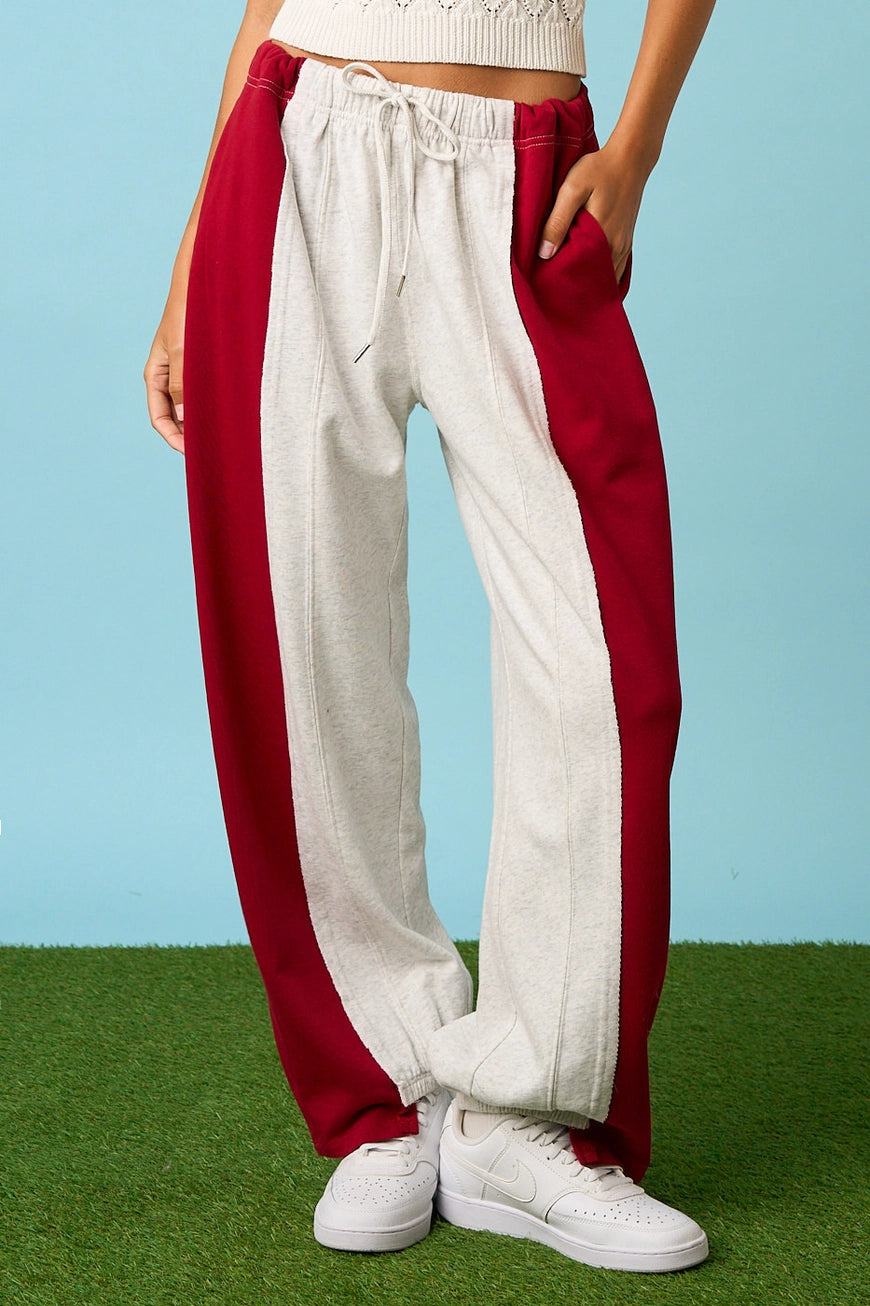 Spliced Barrel Leg Jogger Pants