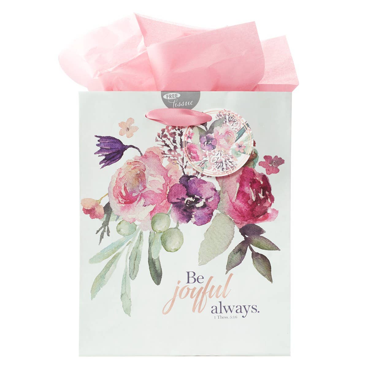 Gift Bag MD White/Pink Be Joyful Always 1 Thess. 5:16