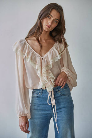 Chiffon Ruffle Neck Top