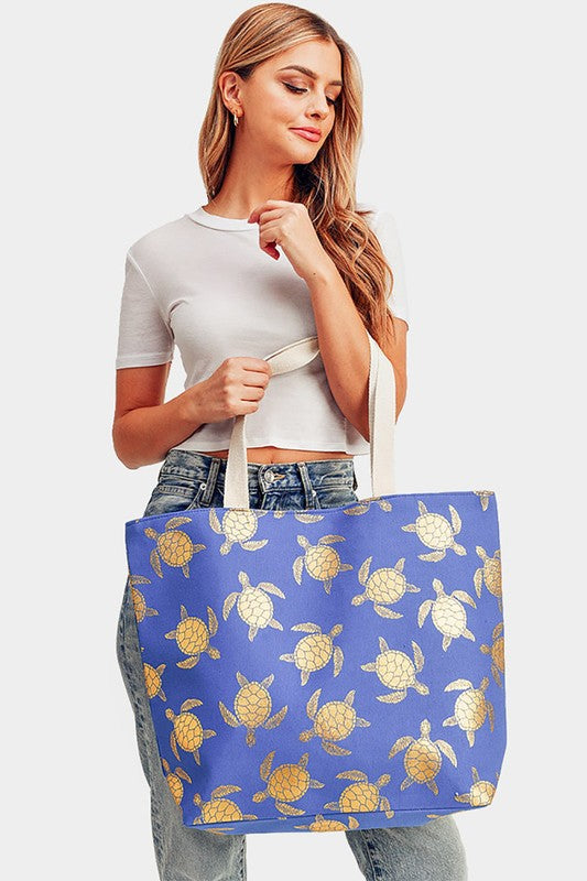 Metallic Turtle Beach Tote Bag - Debs on 5th