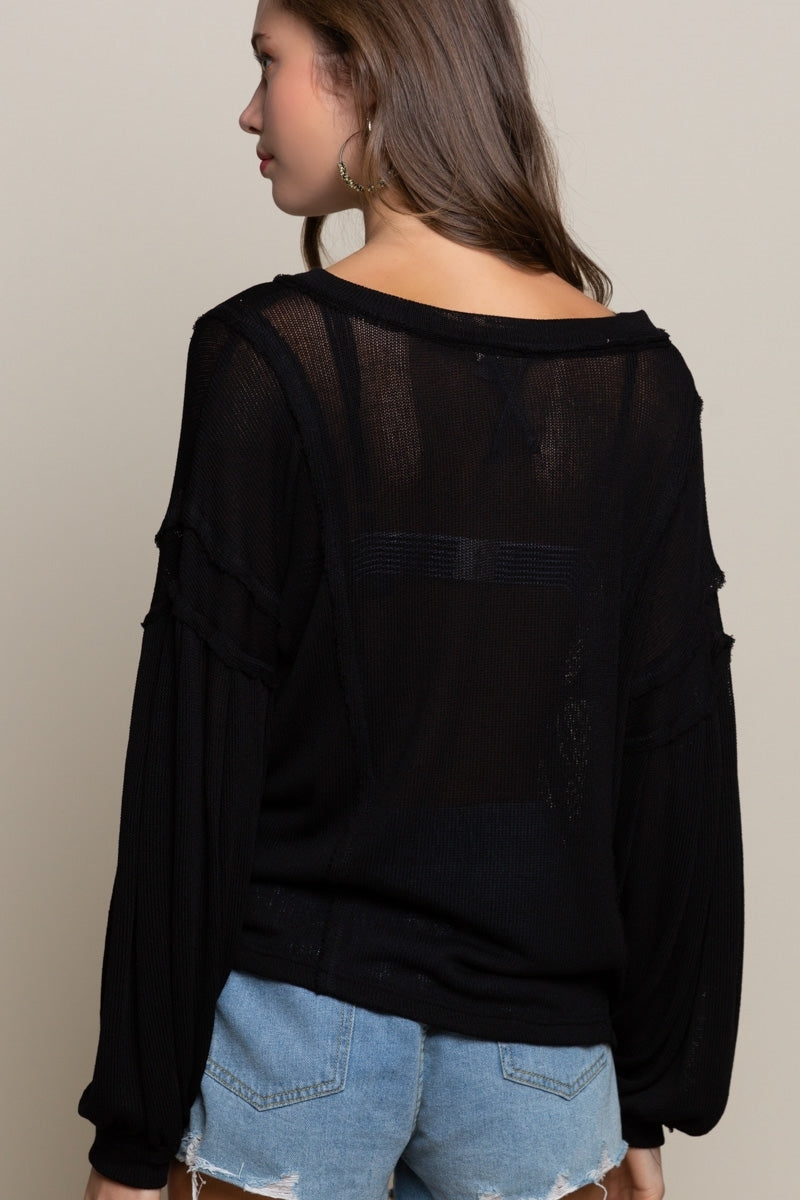 Relaxed Fit Knit Top w/Balloon Sleeves - Debs on 5th