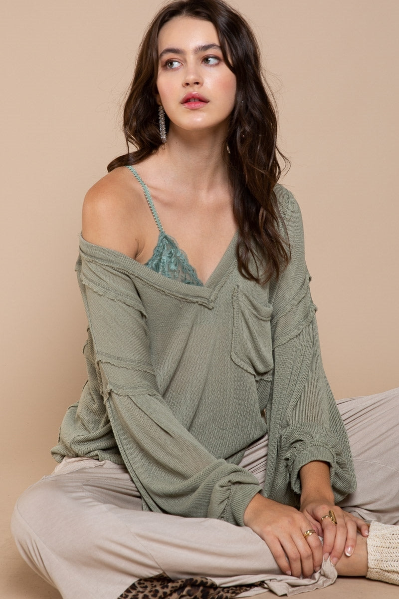 Relaxed Fit Knit Top w/Balloon Sleeves - Debs on 5th