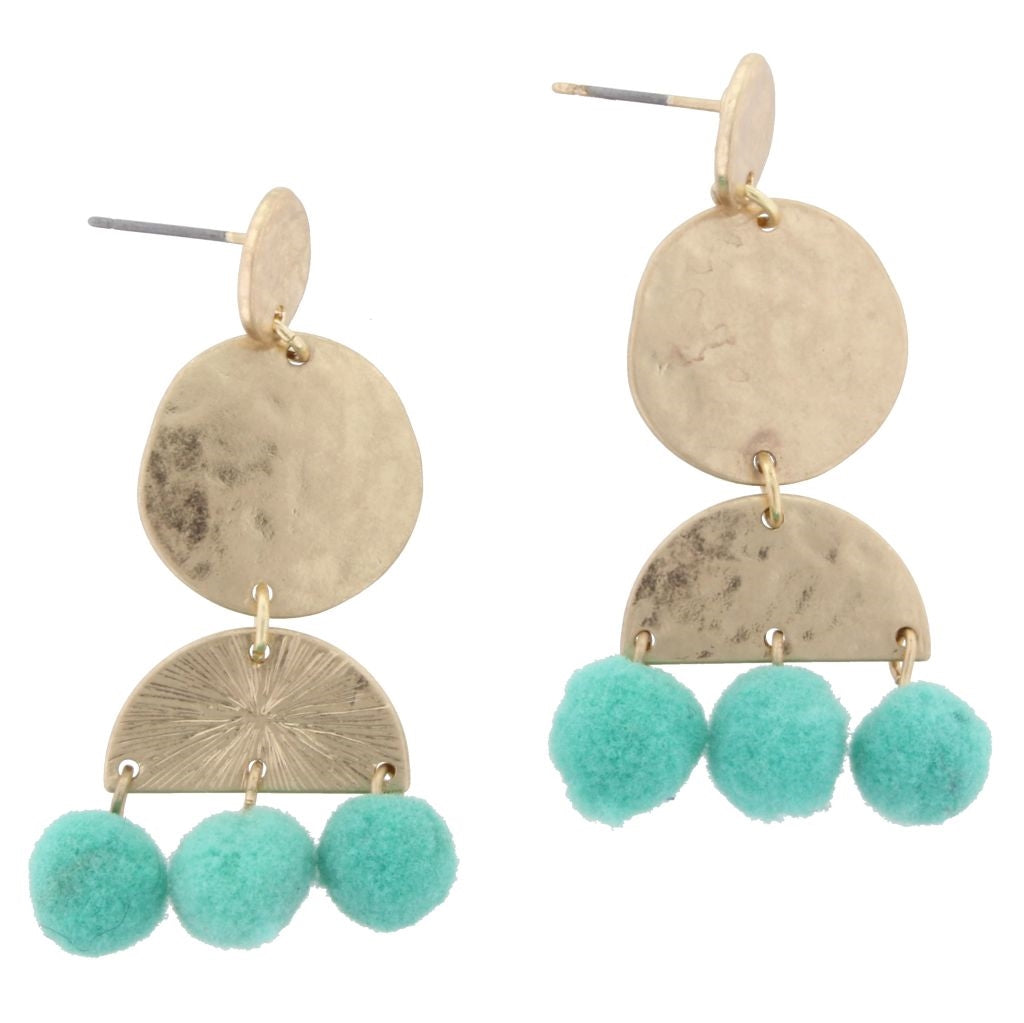 Artisan Metal with TQ Pom Poms Earrings - Debs on 5th