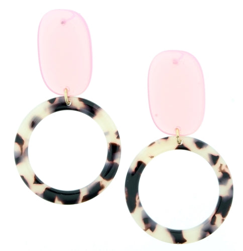 Pink Resin Oval Post with Tortoise Resin Circle Earrings - Debs on 5th