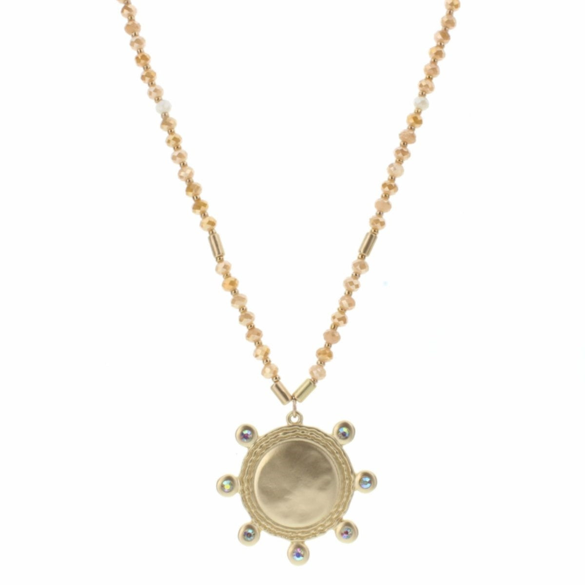 32" Dark Champagne Beaded with Circle AB Clear Accents Necklace - Debs on 5th