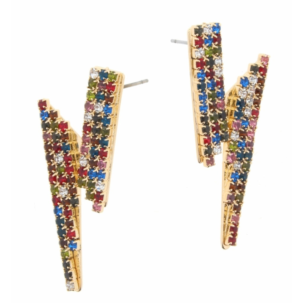 Multi Crystal Lightening Bolt Earring - Debs on 5th