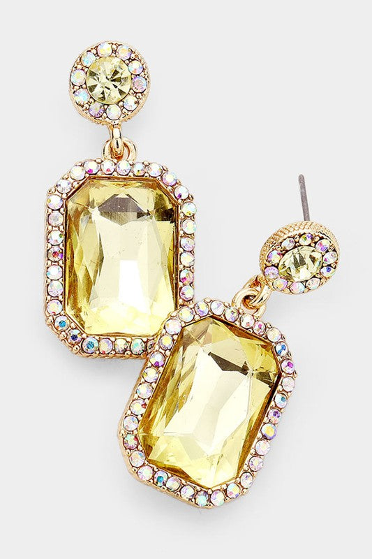 Rhinestone Rectangle Stone Evening Earrings - Debs on 5th