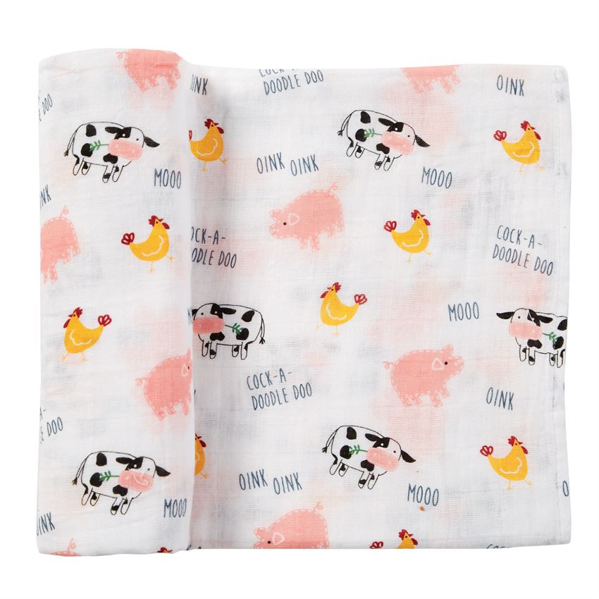 Muslin Farm Animal Swaddle Blanket - Debs on 5th