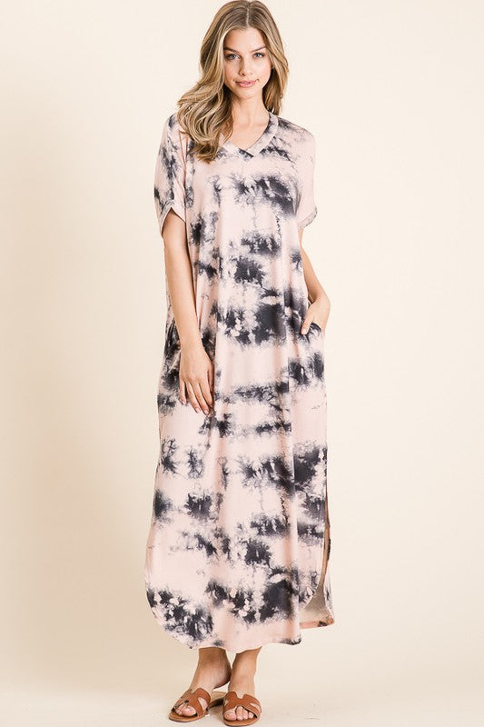 Tie Dye V-Neck Maxi Dres - Debs on 5th