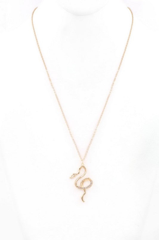Rhinestone Snake Pendant Necklace - Debs on 5th