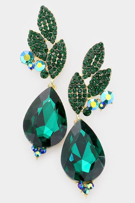 Crystal Rhinestone Pave Leaf Evening Earrings - Debs on 5th