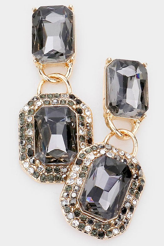 Stone Rhinestone Trimmed Dangle Evening Earrings - Debs on 5th
