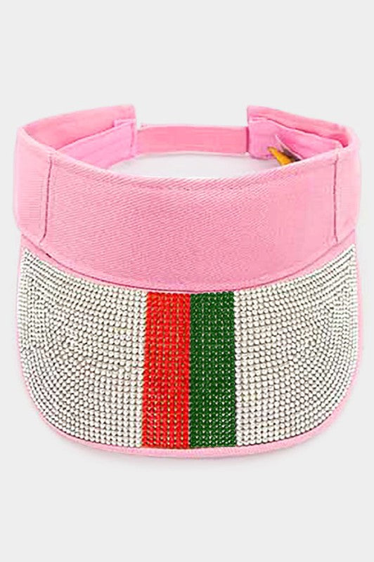 Color Block Rhinestone Embellished Visor Hat - Debs on 5th
