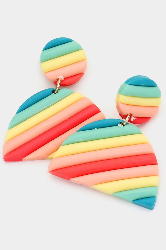 Colorful Half Round Polymer Clay Link Earrings - Debs on 5th