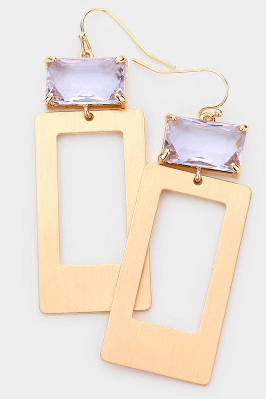 Bead Accented Open Metal Rectangle Link Earrings - Debs on 5th