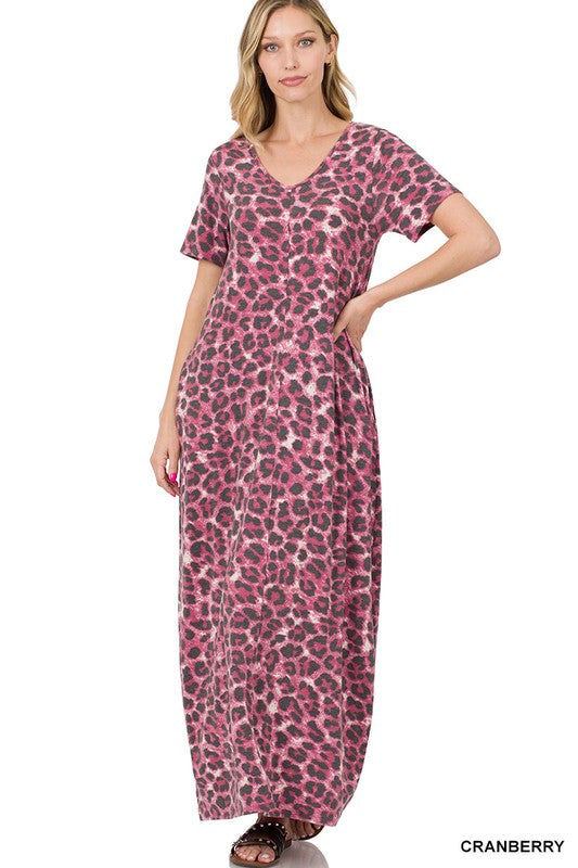Leopard Short Sleeve Maxi Dress - Debs on 5th