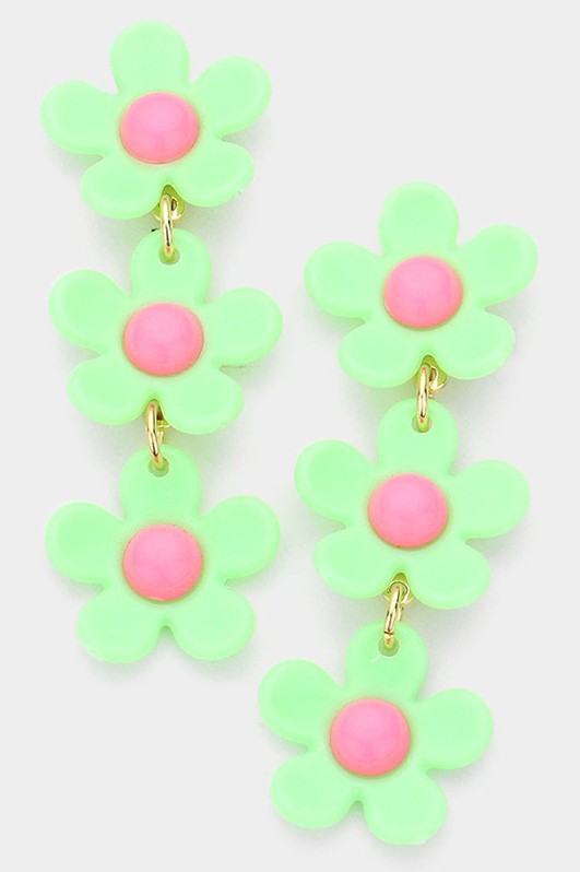 Triple Resin Flower Link Dangle Earrings - Debs on 5th