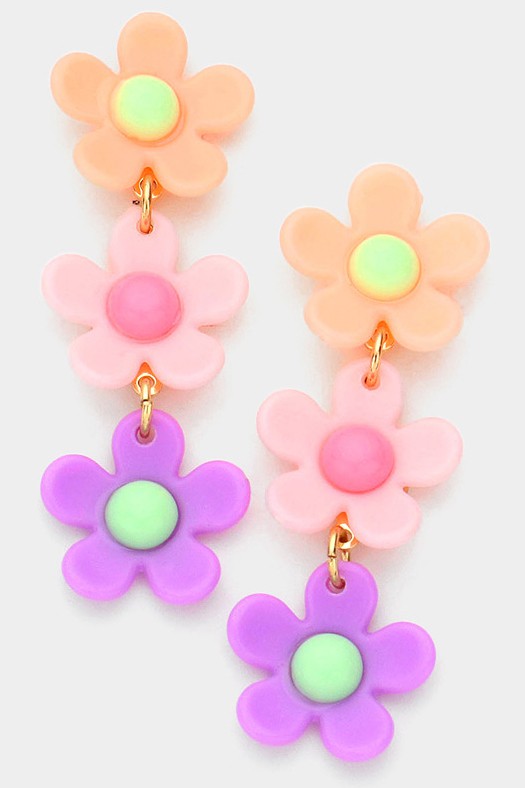 Triple Resin Flower Link Dangle Earrings - Debs on 5th