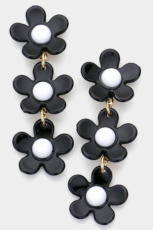 Triple Resin Flower Link Dangle Earrings - Debs on 5th