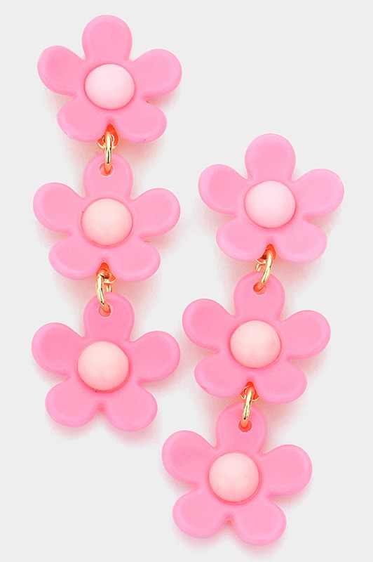 Triple Resin Flower Link Dangle Earrings - Debs on 5th