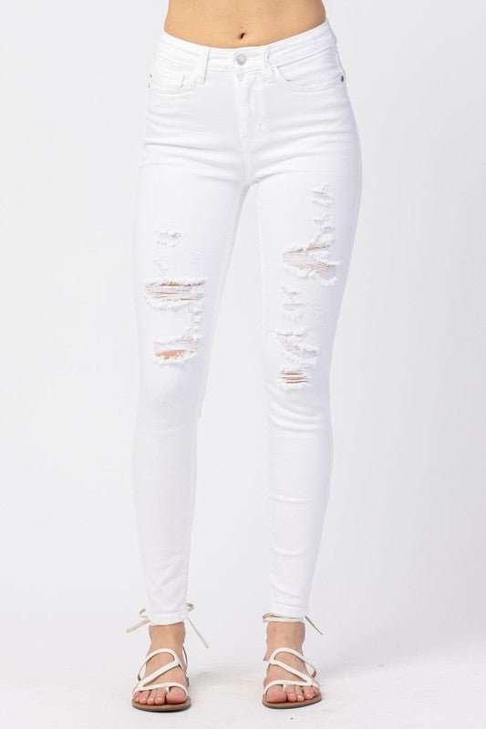 White Distressed Skinny Jeans - Debs on 5th