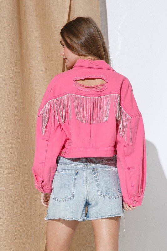 Rhinestone Fringe Denim Jacket - Debs on 5th