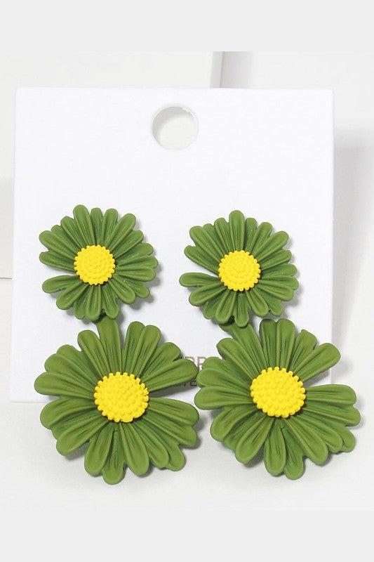 Gold Dipped Double Bloom Flower Link Earrings - Debs on 5th