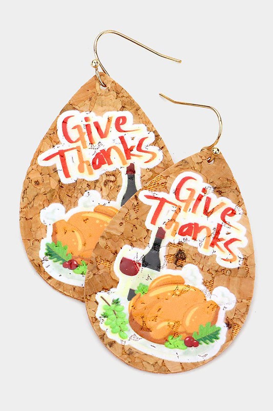 Thanksgiving Theme Message Cork Teardrop Earrings - Debs on 5th