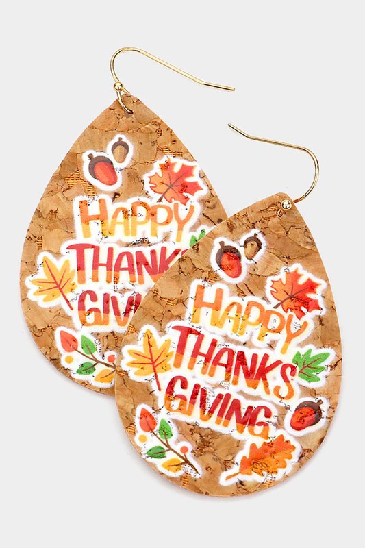 Thanksgiving Theme Message Cork Teardrop Earrings - Debs on 5th