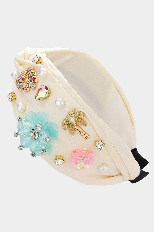 Pearl Multi Stone Parrot Flower Twisted Headband - Debs on 5th