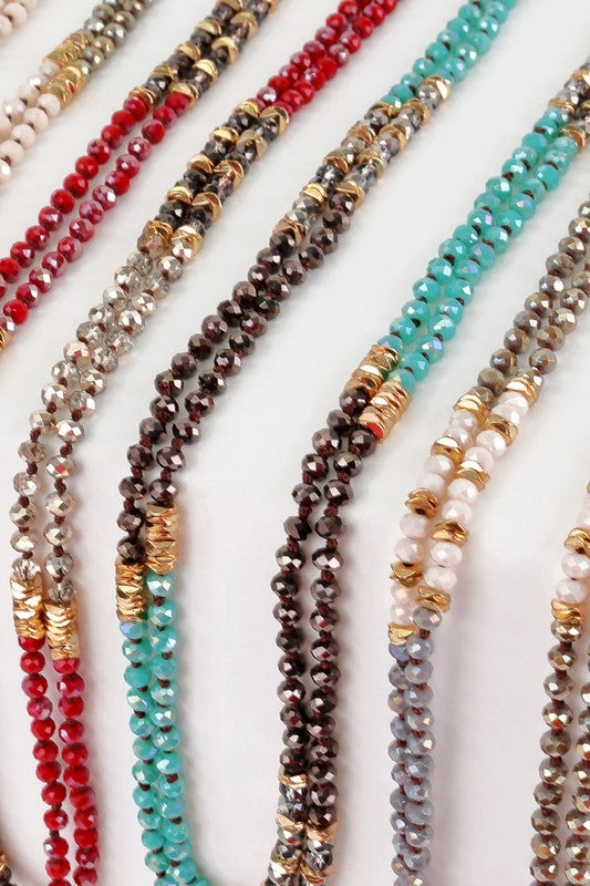 Crystal and Metal Bead Long Knotted Necklace - Debs on 5th