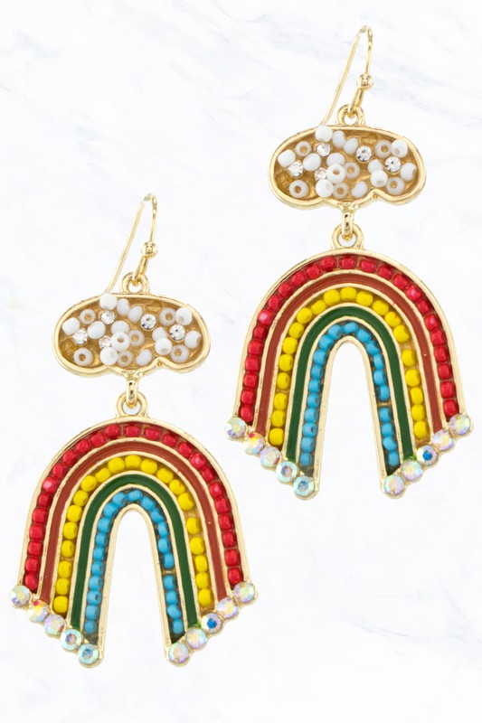 Rainbow and Cloud Beaded Metal Earrings - Debs on 5th